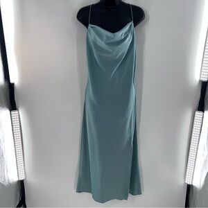 Banana Republic Factory Teal Satin Midi Slip Dress with Draped Front Necklines-S